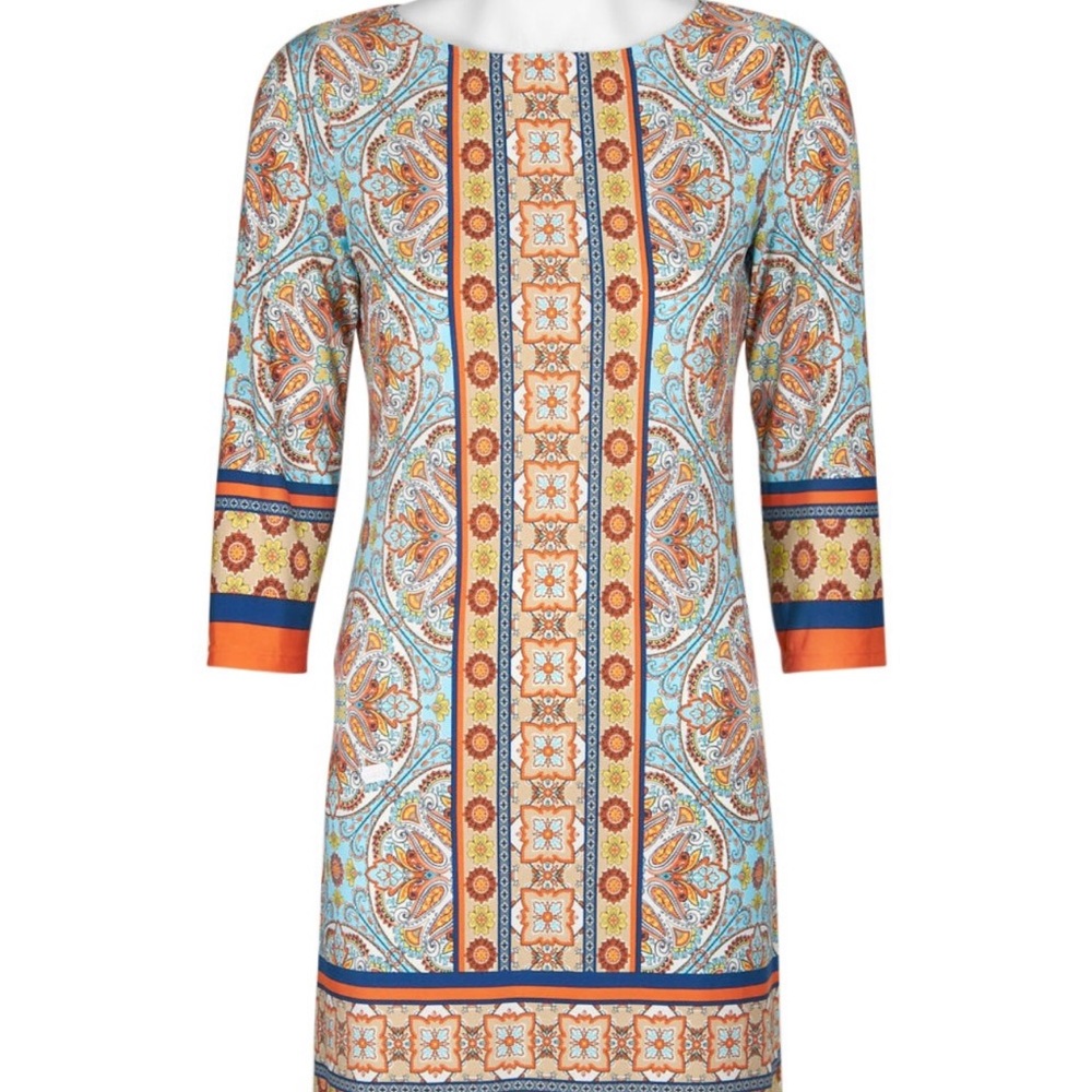 London Times blue &orange shirt dress 16-T3117M